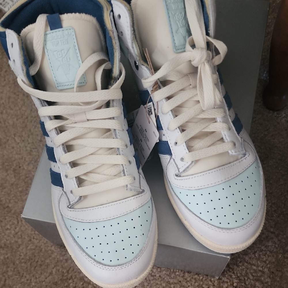 Adidas Blue and White High-Top Sneakers
